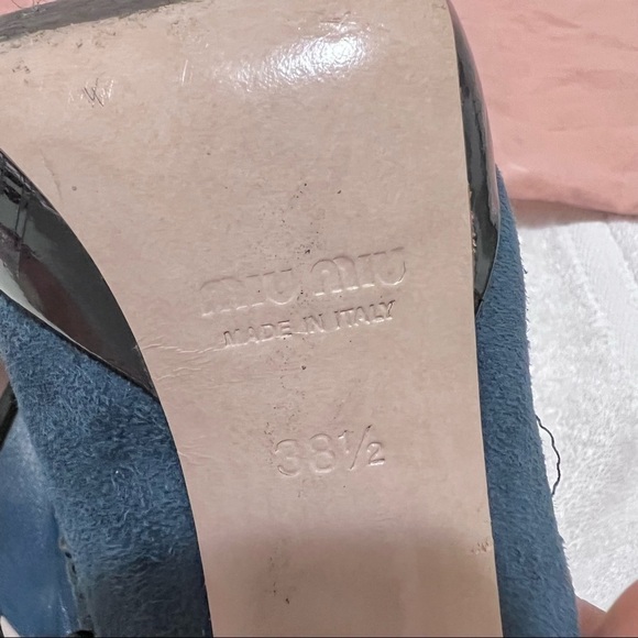 MIU MIU Y2K Coquette Teal suede leather bow stiletto heels womens 8.5 Victorian - Picture 11 of 11